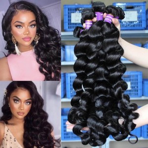 Dolago Brazilian Remy Human Hair Weave Bundles For Sale 3Pieces Brazilian Loose Wave Human Hair Extensions 10-30 Inches Brazilian Hair Bundles