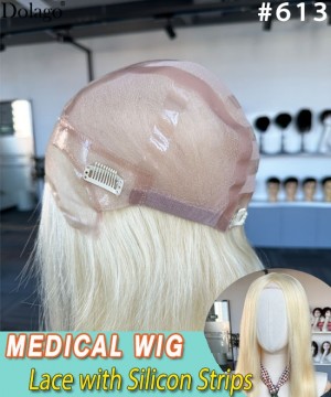 Dolago Luxury Diamond Lace With Silicone Strips Medical Wigs For Cancer Patients 120% Virgin Human Hair Medical Wig For Alopecia And Chemo Hair Loss Wholesale