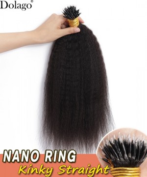 Dolago Kinky Straight Nano Ring Human Hair Extensions For Women At Cheap Prices 8-30 Inches Good Quality Brazilian Coarse Yaki Nano Ring Hair For Long Hairstyle Making Wholesale Free Shipping