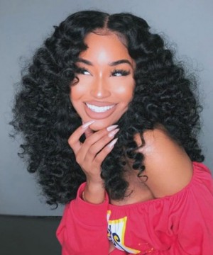 Dolago 150% Loose Curly 13X2  French Lace Front Wig Human Hair Brazilian Curly Wigs For Black Women Glueless High Quality Lace Wigs 12-20 Inches With Baby Hair Pre Plucked
