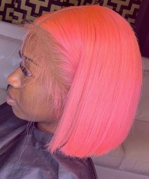 Dolago Colorful Wig Straight Short Bob Lace Front Wigs For Women Pre-Plucked 130% Density Cherry Pink Wigs With Baby Hair Free Shipping 