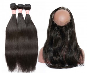 Dolago Brazilian Virgin Hair Yaki Straight 360 Lace Frontal With 3 Bundles Natural Color