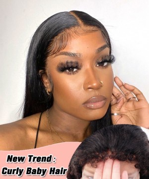 Dolago 150% Silky Straight Glueless Human Hair 13x6 Lace Front Wigs With Curly Baby Hair For Sale Cheap Front Lace Wigs With Invisible Hairline Pre Plucked For Black Women Natural Brazilian Frontal Wigs Pre Bleached
