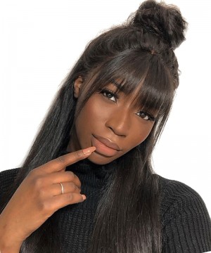 Dolago Hair Wigs Silky Straight 13x6 Lace Front Wigs With Bang For Black Women 150% Density Brazilian Straight Bangs Wigs Natural Hair Frontal Lace Human Virgin Hair Wigs Pre Plucked Online 