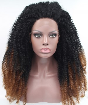 Dolago 1B/Brown Ombre Wig Afro kinky curly Synthetic Wig Lace Front Wig