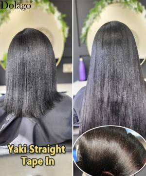 Dolago Slight Yaki Straight Tape In Human Hair Extensions For Women 8-30 Inches Coarse Yaki Brazilian Tape Ins Hair Extensions Can Be Dyed Best Tape In Virgin Hair Bundles Wholesale Online