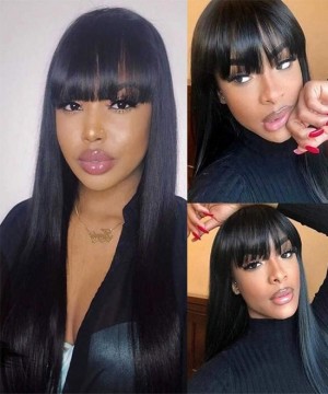 Dolago Straight 150% 13x2 French Lace Front Human Hair Wig With Bang Brazilian Glueless Wigs For Black Women 18 Inch Straight High Quality Lace Wigs  With Baby Hair Pre Plucked
