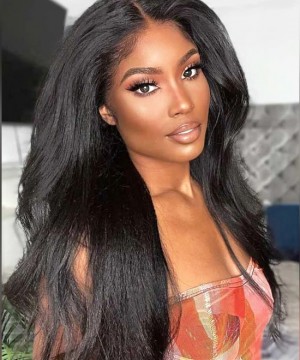 Dolago Light Yaki Straight 360 Lace Human Hair Wig With Baby Hair For Black Women Girls 150% Brazilian Coarse Yaki Transparent Front Lace 360 Wigs Pre Plucked With Baby Hair Glueless 360 Full Lace Wig Pre Bleached 