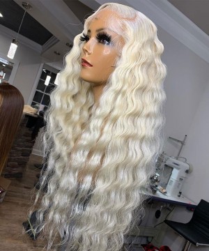 Blonde Colored 613 Human Hair Swiss Lace Wigs For Women