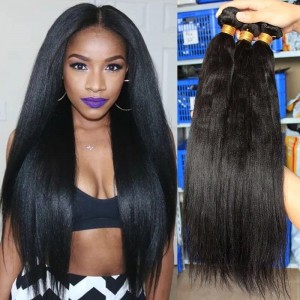 Yaki Straight Brazilian Virgin Hair 3Pics Natural Color For Sale 