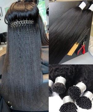 Dolago High Quality Light Yaki Straight I Tip Extensions For Women Online Brazilian Corase Yaki I Tip Human Hair Extensions With Silicone Nano Rings Remy Hair Bundles Easy To Style For Sale 