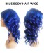 Dolago Blue Colorful Body Wave 13x6 Transparent Lace Front Human Hair Wigs For Women 150% Density Brazilian Ombre Colored Front Lace Wigs Pre Plucked With Baby Hair Glueless Lace Frontal Wigs For Sale 