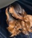 three tone ombre colored human hair closure wigs 