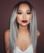 Dolago Grey Ombre Synthetic Lace Front Wig Straight Hair #1B Grey Lace Wigs