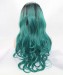 Dolago Long Wavy 1B/Green Ombre Synthetic Wig Lace Front Wig