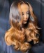 three tone ombre colored human hair closure wigs 