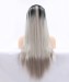 Dolago Grey Ombre Synthetic Lace Front Wig Straight Hair #1B Grey Lace Wigs