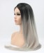 Dolago Grey Ombre Synthetic Lace Front Wig Straight Hair #1B Grey Lace Wigs