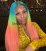 Dolago Colorful Wig 13X4 Lace Front Human Hair Wigs Rainbow Colored Straight Lace Frontal Wig Brazilian Transparent 3 Tone Color 