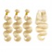 Dolago Brazilian Body Wave Lace Closure with 3 Bundles 100% Human Hair Weave #613 Blonde Color