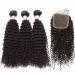 Dolago Human Hair Lace Closure with 3 Bundles Brazilian Kinky Curly Virgin Human Hair