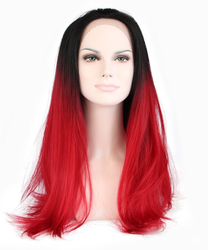 DOLAGO 1B Red Ombre Wigs Women Fashion Synthetic Wig Lace Front Wig