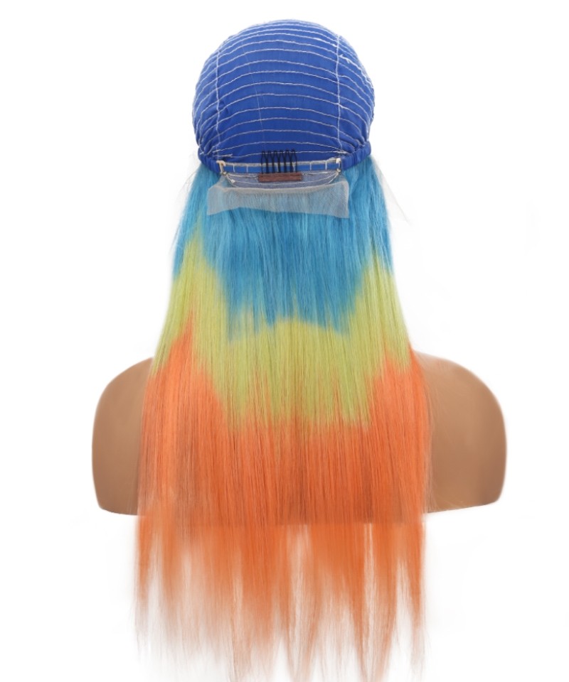 Dolago Colorful Wig 13x4 Lace Front Human Hair Wigs Rainbow Colored Straight Lace Frontal Wig Brazilian Transparent 3 Tone Color Dolago Com