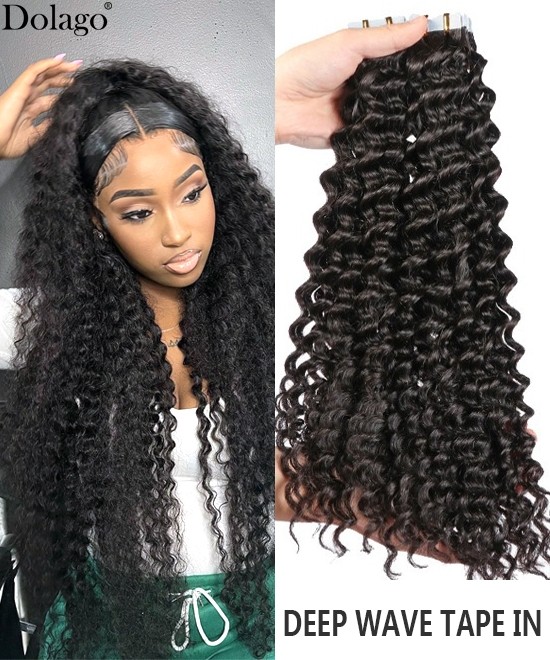 Dolago Deep Wave Tape In Hair Extensions At Cheap Price 8 30 Inches High Quality Wavy Brazilian Tape ins Human Hair Extensions For Women Virgin Tape in Hair Can Be Dyed Wholesale Online