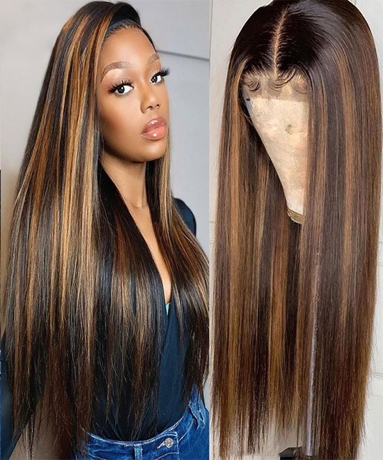 High Light 1B 30 Straight Full Lace Wigs For Women invisible