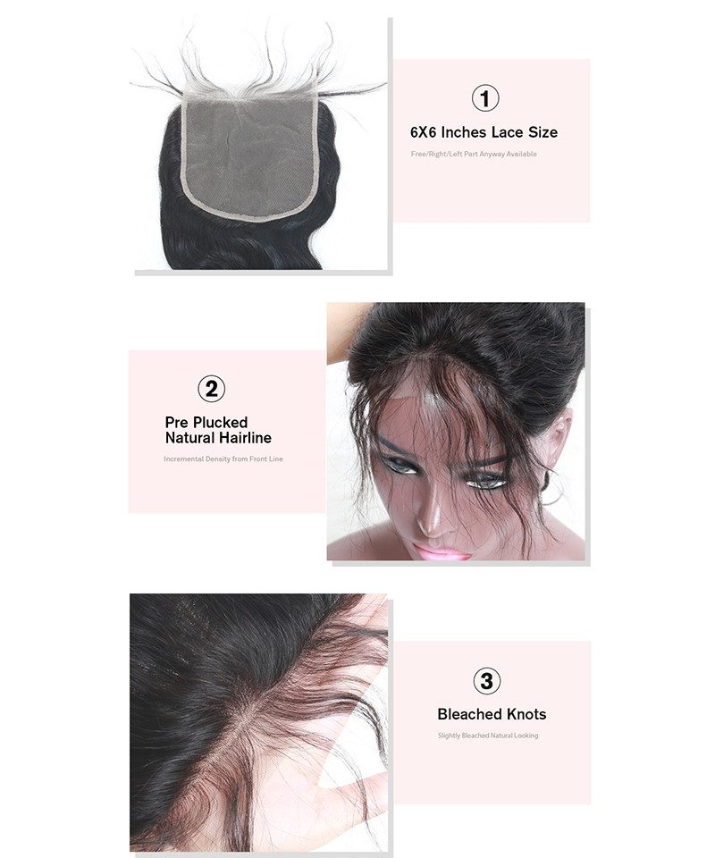 Dolago Body Wave 6x6 Lace Closure Bleached Knots Brazilian Human Virgin Hair Closure Pre Plucked With Baby Hair Free Part Dolago Com