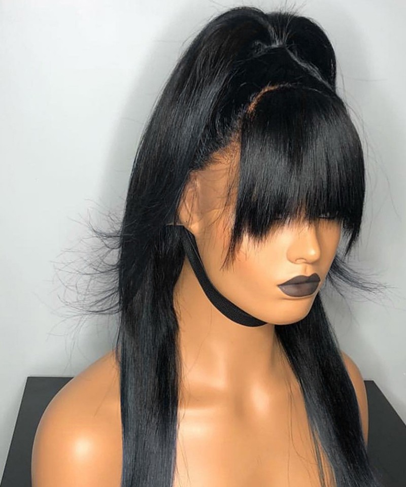 Dolago Silky Straight 13x6 Lace Front Wigs With Bang For Black Women 150%  Density Brazilian Glueless Human Hair Lace Wig Pre Plucked Natural Frontal  Wigs Pre Bleached For Sale Online