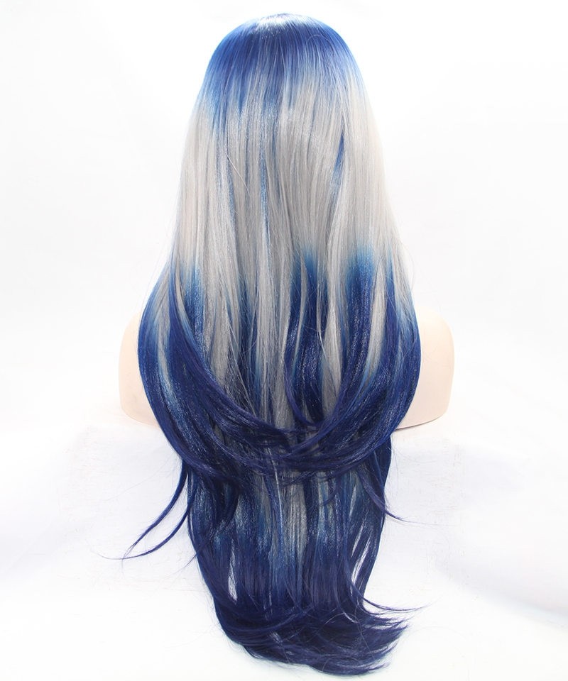 DOLAGO Blue White Ombre Long Wavy Synthetic Wig