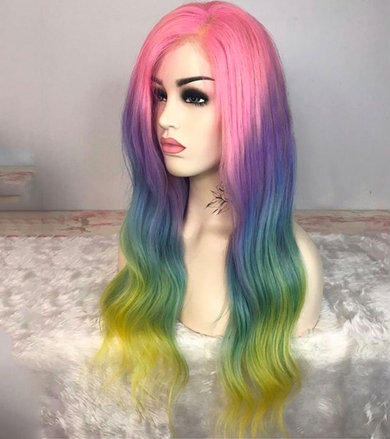 Human hair rainbow wig sales