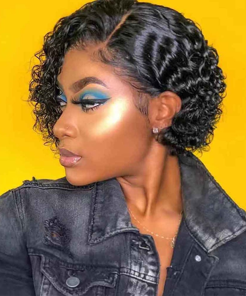 Image of Blunt cut bob with pixie curls