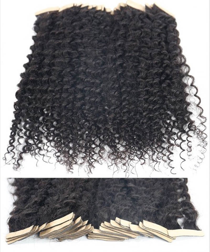 Dolago 3B 3C Kinky Curly Tape In Human Hair Extensions For Women At Cheap Pirces For Sale 8-30 Inches Curly Tape Extensions Good Quality Tape Hair Kinky Curly To Make Long Hairstyles