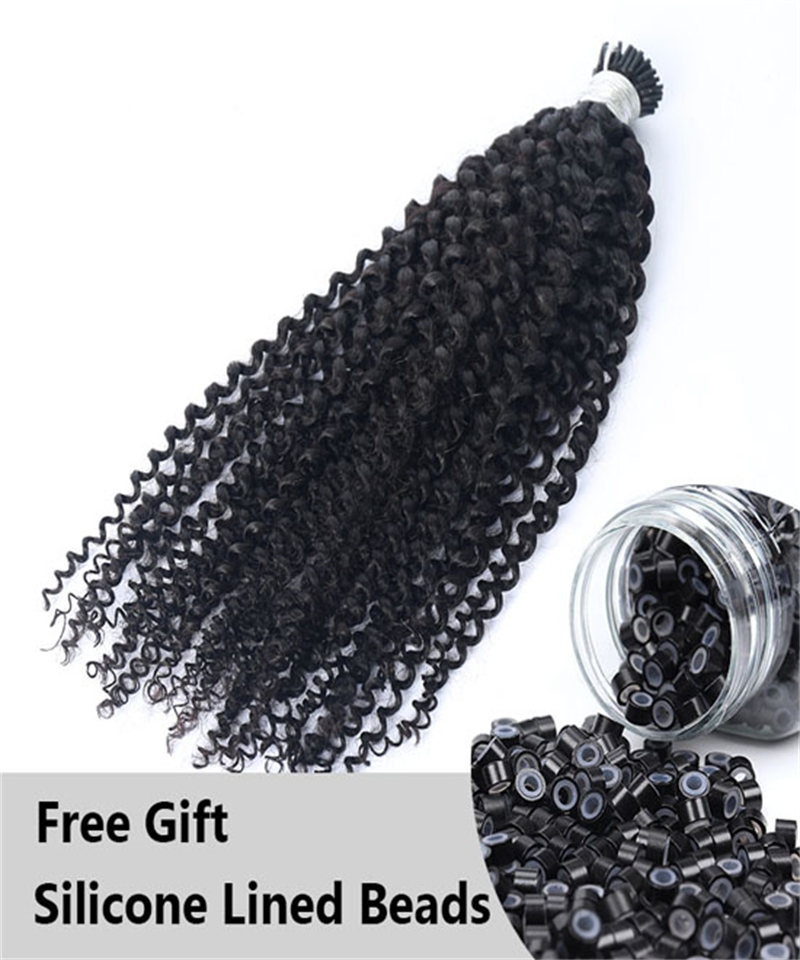 Dolago Natural Kinky Curly I tip Human Hair Extensions For Women High Quality Brazilian 100 Pieces/set I tip hair extensions With Silicone Rings Wholesale Itips Hair For Sale Online