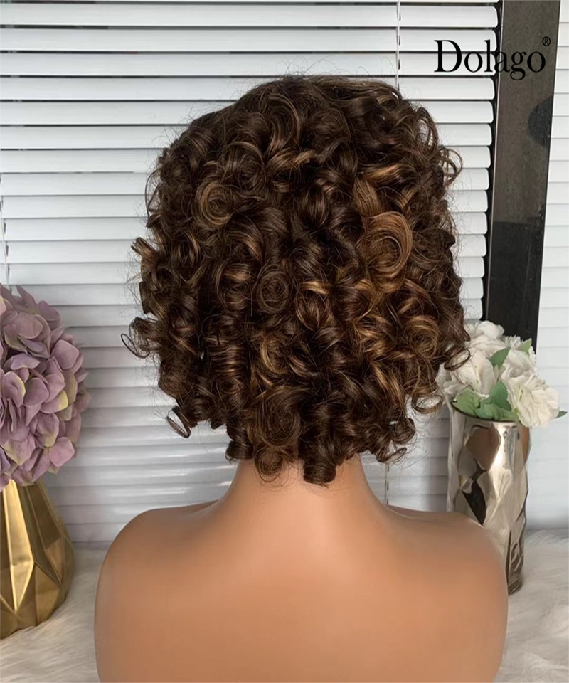 Dolago Loose Curly Wave Pixie Cut Human Hair Wig For Women 4/27 Ombre Short Bob Full Machine Pixie Cut Brazilian Virgin Hair Colored Wig For Sale Online 