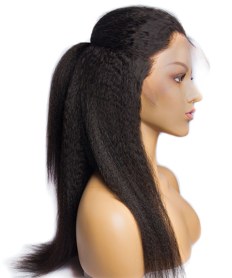 Dolago 180% Transparent Kinky Straight 360 Full Lace Wig Pre Plucked Cheap Brazilian Coarse Yaki 360 Lace Front Human Hair Wigs For Black Women Online Natural 360 Lace Wig With Invisible Hairline Can Be Dyed For Sale 
