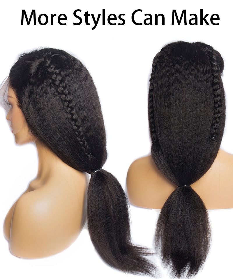 Dolago 180% Transparent Kinky Straight 360 Full Lace Wig Pre Plucked Cheap Brazilian Coarse Yaki 360 Lace Front Human Hair Wigs For Black Women Online Natural 360 Lace Wig With Invisible Hairline Can Be Dyed For Sale 