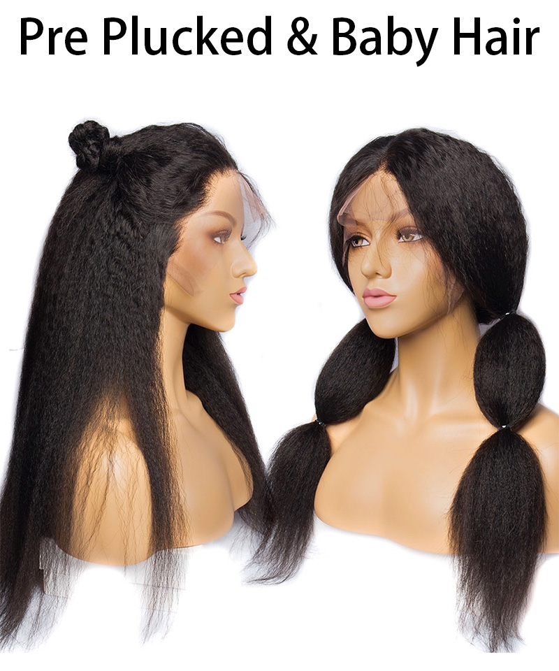 Dolago 130% High Quality Kinky Straight Brazilian Human Hair 360 Lace Wigs Pre Plucked Glueless Coarse Yaki 360 Lace Front Wig With Baby Hair For Black Women Cheap 360 Invisible Full lace Wig Pre Bleached For Sale