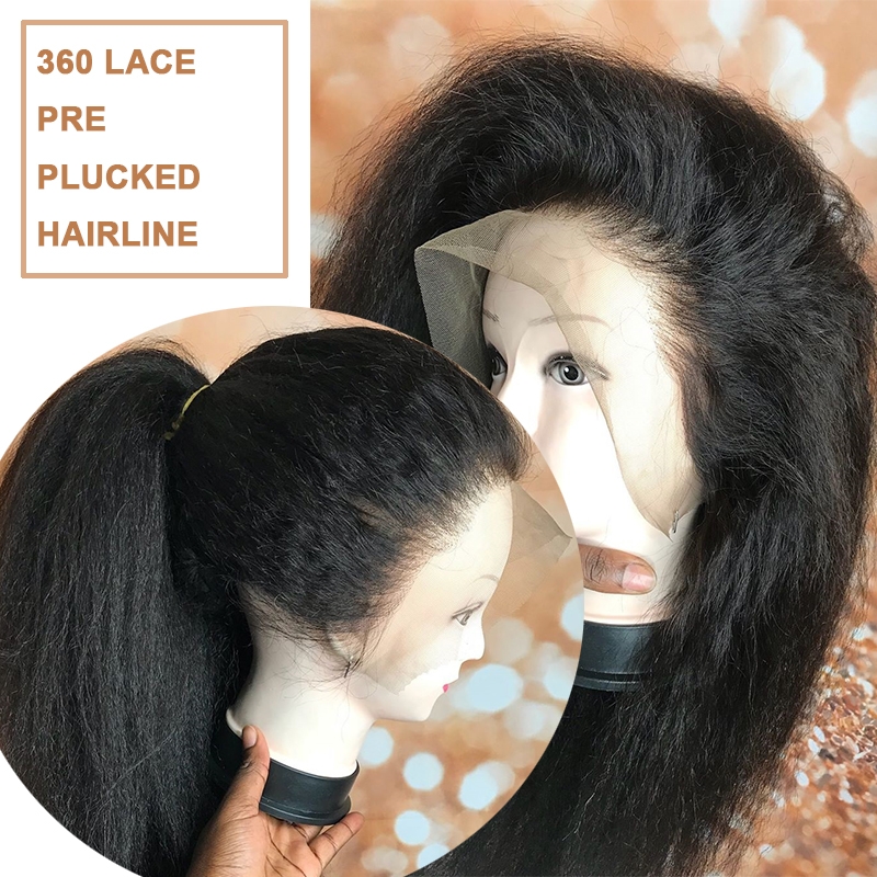 Dolago 180% Density Kinky Straight Lace Front Wigs Human Hair For Black Women Coarse Yaki Brazilian Front Transparent Lace Wigs Pre Plucked With Baby Hair Natural Frontal Wigs For Sale Pre Bleached