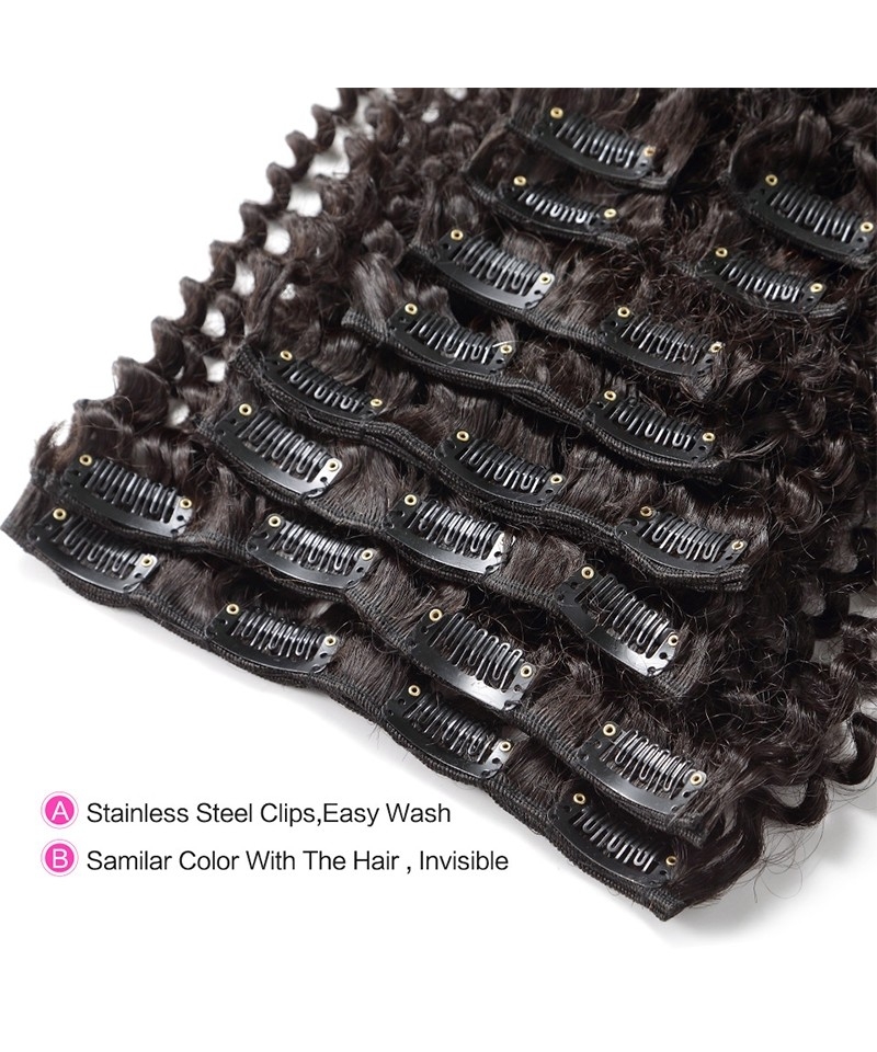 Dolago Brazilian Kinky Curly Clip In Hair Extensions For Black Women Good Cheap 100% Human Hair Kinky Curly Hair Clip Ins With 7 Pieces & 18 Clips For Sale Online