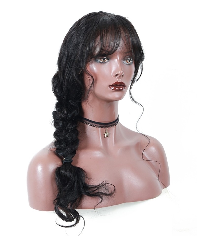 Brazilian Body Wave Human Hair 13X6 Lace Front Wigs With Bangs For Black Women Girls 130% Density Lace Frontal Wigs For Sale High Quality 13X6 Lace Front Wig Pre Plucked With Baby Hair Online