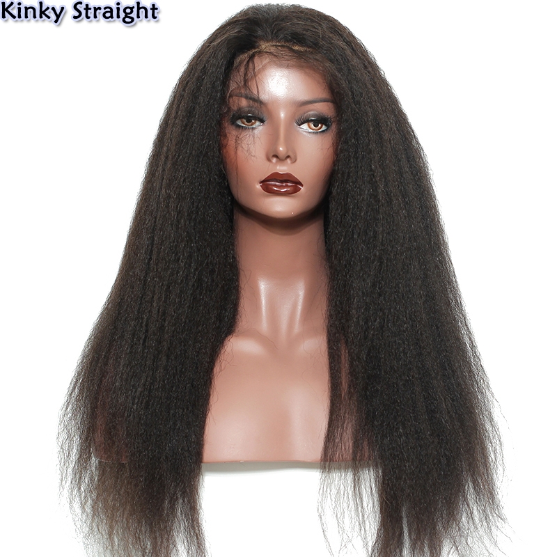 Dolago 180% Glueless Kinky Straight Full Lace Human Hair Wigs With Invisible Hairline Coarse Yaki Brazilian Full Lace Wig For Black Women Pre Plucked Full Lace Wigs Bleached The Knots Can Be Dyed