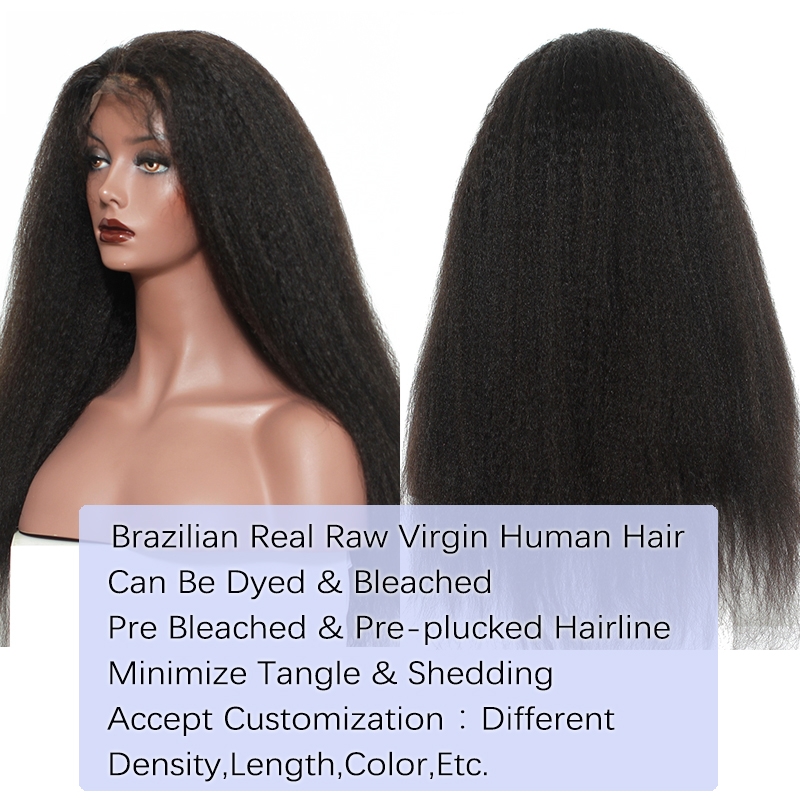 Dolago Kinky Straight 250% Human Hair Lace Front Wigs For Black Women Glueless Coarse Yaki Lace Front Wigs Pre Plucked With Invisible Hairline HD Transparent Lace Frontal Wigs Can Be Dyed Free Shipping