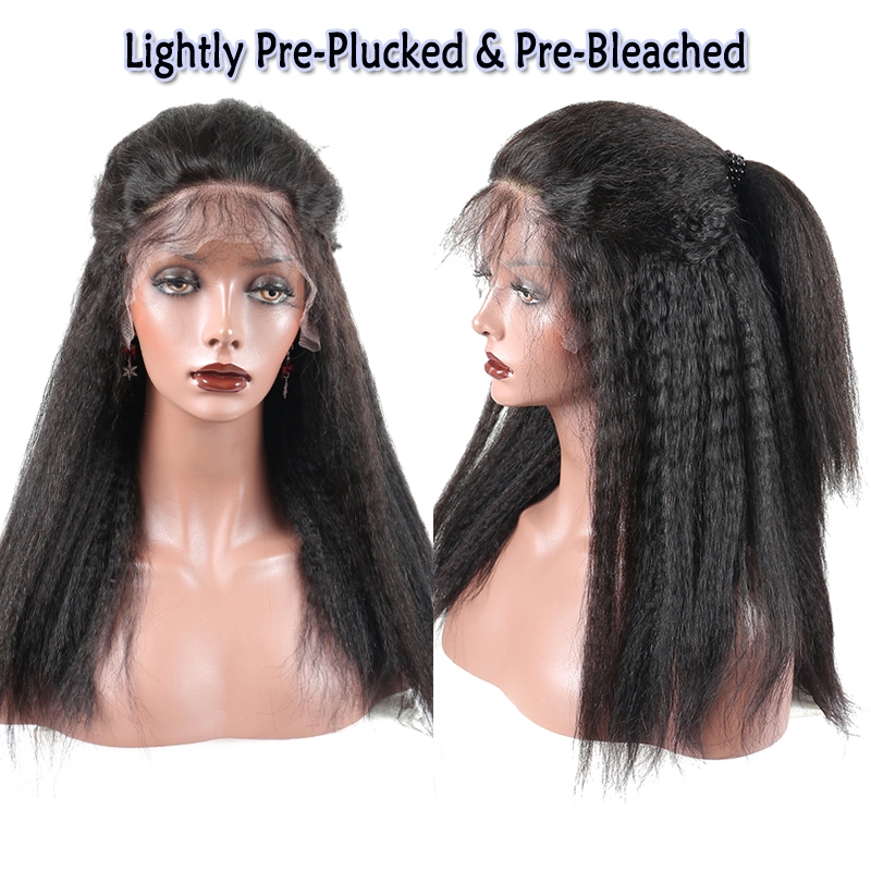 Dolago Pre Plucked Kinky Straight 13x6 Lace Front Human Hair Wigs Brazilian Coarse Yaki Straight Frontal Wigs With Natural Baby Hair 180% Glueless Brazilian Front Lace Wigs Bleached The Knots For Black Women