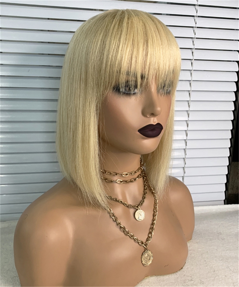 Dolago High Quality 613 Blonde Bob Human Hair Machine Wigs For Women Straight 613 Short Non Lace Wigs At Cheap Prices Brazilian Human Hair Sewing Machine For Wigs In Stock Sale Online 