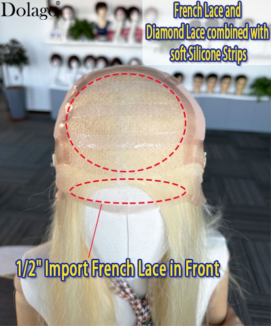 Dolago Luxury Diamond Lace With Silicone Strips Medical Wigs For Cancer Patients 120% Virgin Human Hair Medical Wig For Alopecia And Chemo Hair Loss Wholesale Free Shipping