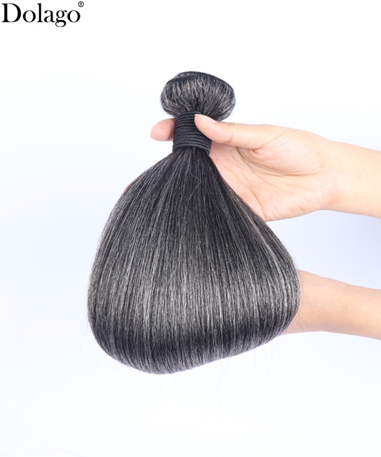 Dolago Wholesale Salt And Pepper Human Hair Weft Extensions For Older Black Ladies Highlight Yaki Straight Bundles Hair With Synthetic Grey Hair Free Shipping