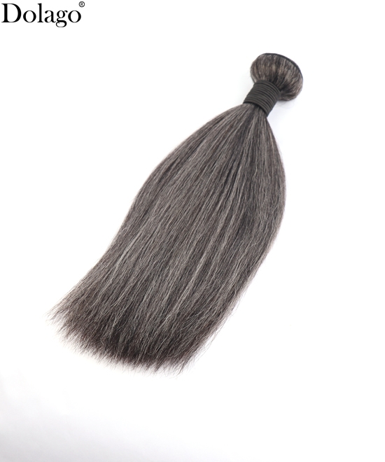 Dolago Wholesale Salt And Pepper Human Hair Weft Extensions For Older Black Ladies Highlight Yaki Straight Bundles Hair With Synthetic Grey Hair Free Shipping